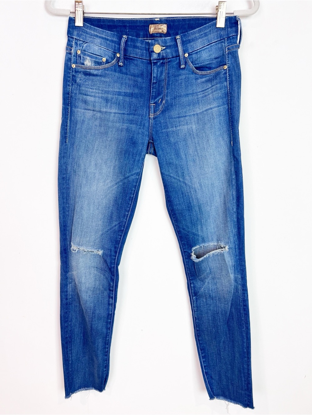 MOTHER LOOKER ANKLE FRAY MID RISE DISTRESSED JEANS WICKED AND WILD SZ 27